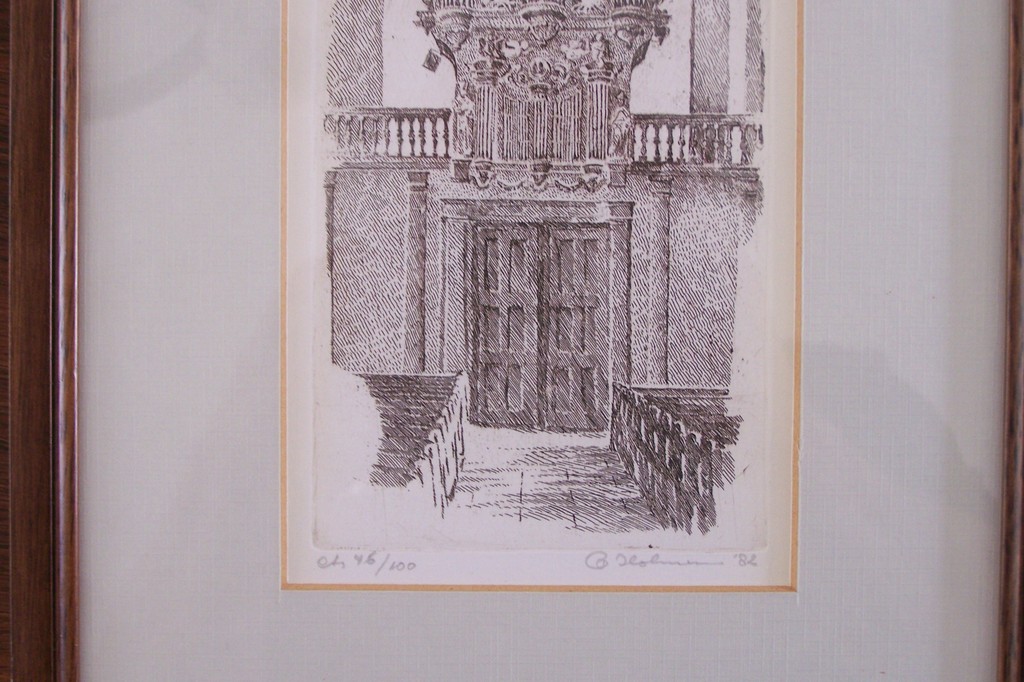 Piet Hohmann,  ets,  interieur kerk met orgel. kopen? Bied vanaf 10!