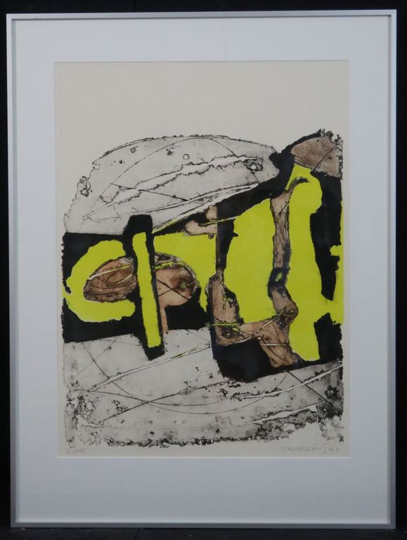 Cees Kortlang: Ets, Landschap - Ingelijst verkocht voor € 65!