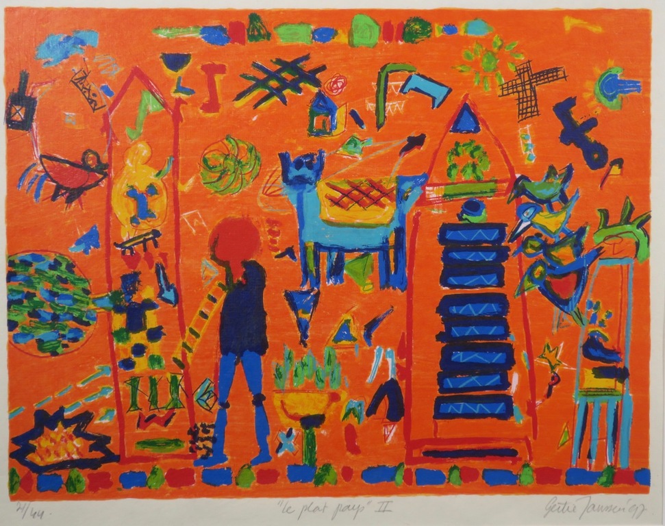 Gertie Janssen: Zeefdruk, Le plat pays II - Ingelijst kopen? Bied vanaf 40!