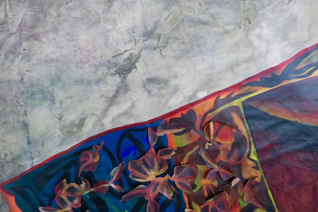 Karen Kiene: Acryl en collage op doek, Mantel - Ingelijst (zeer groot) kopen? Bied vanaf 150!