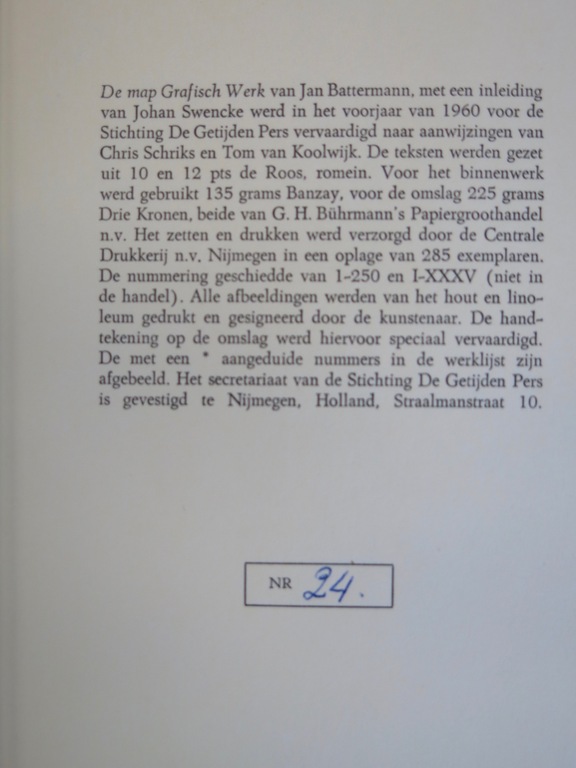 Kleingrafiek: Jan Battermann, Map met 19 Hout- en linosnedes Grafisch Werk kopen? Bied vanaf 35!