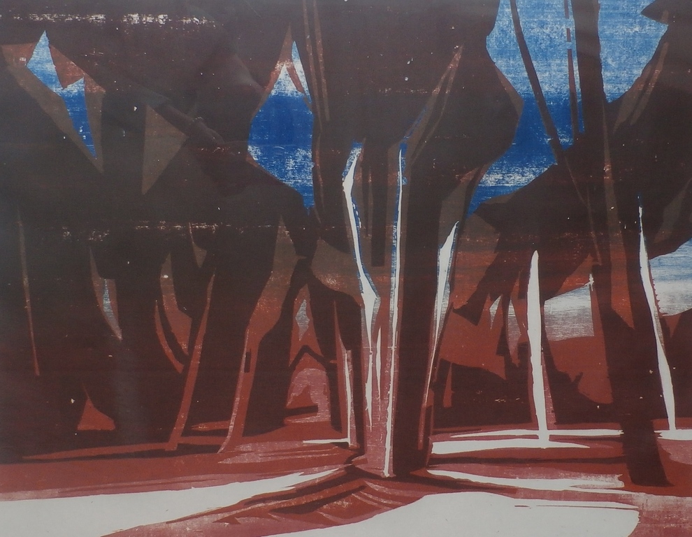 Frank Dekkers - Frank Dekker: Houtsnede: Bruin bosgezicht - 1997 (nette lijst) verkocht voor € 70!