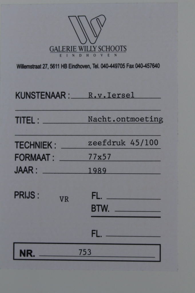 Rik van Iersel - handsigneerd  -100 ex- Nachtelijke ontmoeting -Galerie Schoots kopen? Bied vanaf 40!