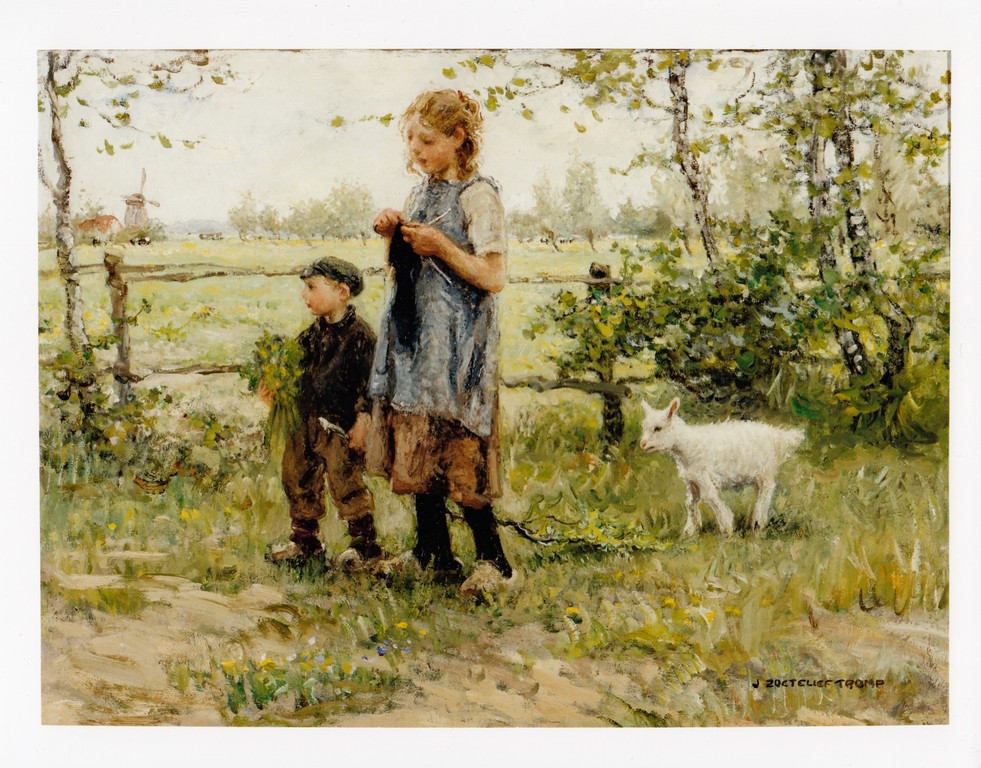 Jan Zoetelief Tromp: Kleurenfoto onbekende fotograaf, Kinderen en een geitje kopen? Bied vanaf 1!