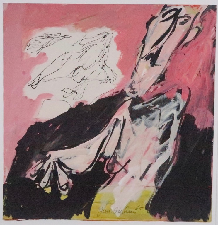 Jan Sierhuis: Gouache en Collage, Z.T. Figuur - Ingelijst kopen? Bied vanaf 450!