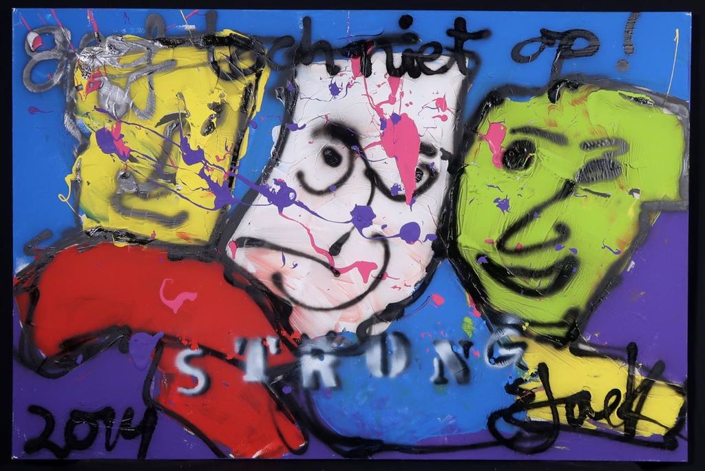 Jack van Liemburg: Gemengde techniek, Geef toch niet op! (Groot) verkocht voor € 180!