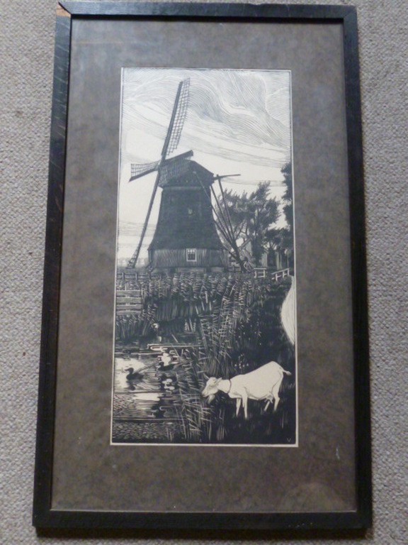 Jan Veringa - houtsnede - Molen De Slokop bij Haarlem kopen? Bied vanaf 60!