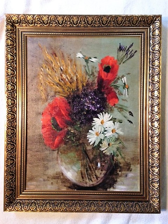 Onbekende kunstenaar, olieverf paneel, Stilleven: bloemen op vaas verkocht voor € 56!