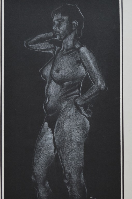 Onbekende signatuur - naakt, wit krijt op zwarte grond z.j.  17x30  kopen? Bied vanaf 1!