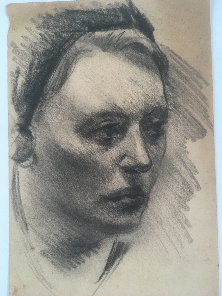 Onbekende Kunstenaar- Houtskool op papier - Portret van een vrouw kopen? Bied vanaf 1!