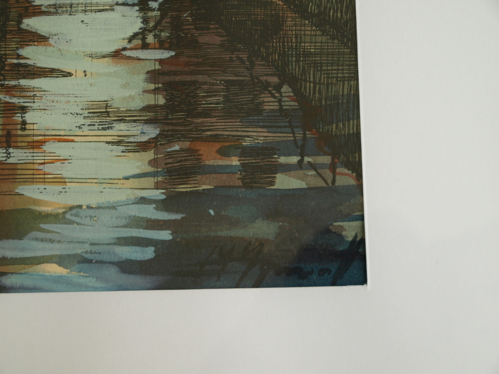 Onduidelijke signatuur : Gouache , Gracht in Amsterdam – ingelijst  kopen? Bied vanaf 35!