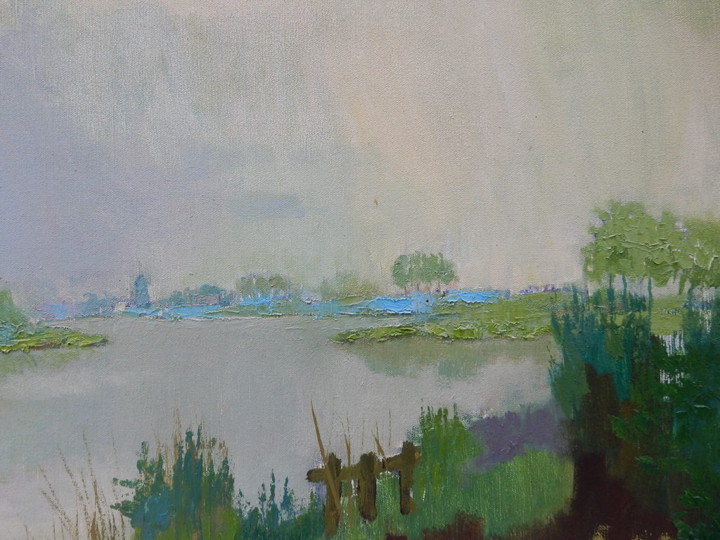 Hollands landschap / Plassengezicht - Olieverf op doek - Monogram kopen? Bied vanaf 1!