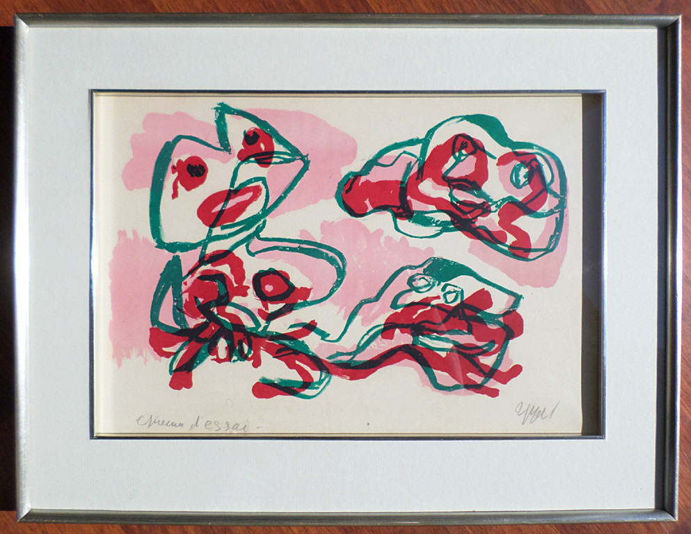 Karel Appel - Figuren in rood, groen en roze (mooi ingelijst) kopen? Bied vanaf 550!