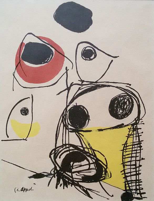 Karel Appel - Compositie uit de CoBrA periode, litho (mooi ingelijst) verkocht voor € 205!