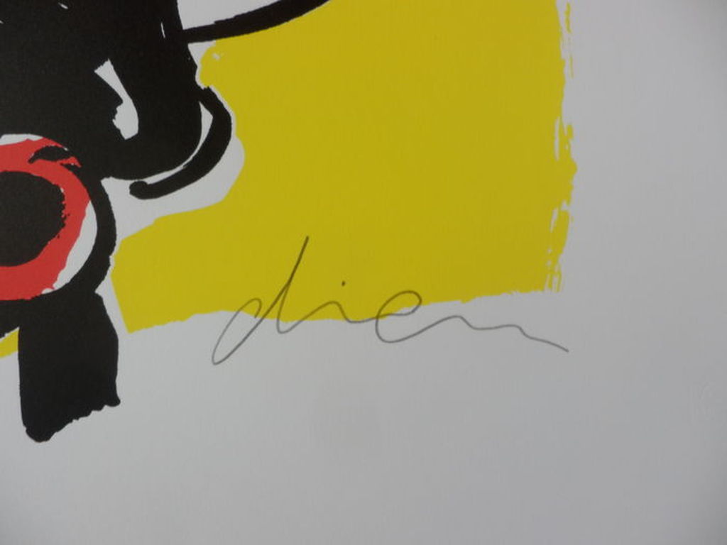 PETER DIEM Gr Zeefdruk (76x56cm)  REUZENKOE GEEL  Handgesigneerd kopen? Bied vanaf 65!