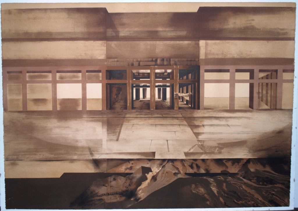 grote litho 1975-- tempelcomplex -- oplage 60  kopen? Bied vanaf 40!