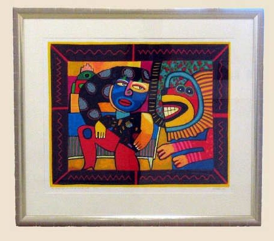 Clemens Briels, grootse exclusieve zeefdruk''The model and the lion''(ingelijst) kopen? Bied vanaf 795!