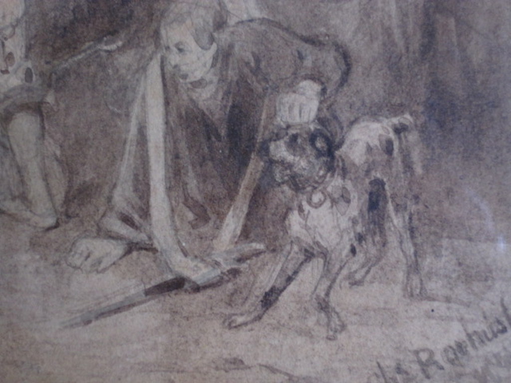 19e eeuwse historische aquarel "de Huiszoeking" van Ch.Rochussen 1814-1894 verkocht voor € 55!