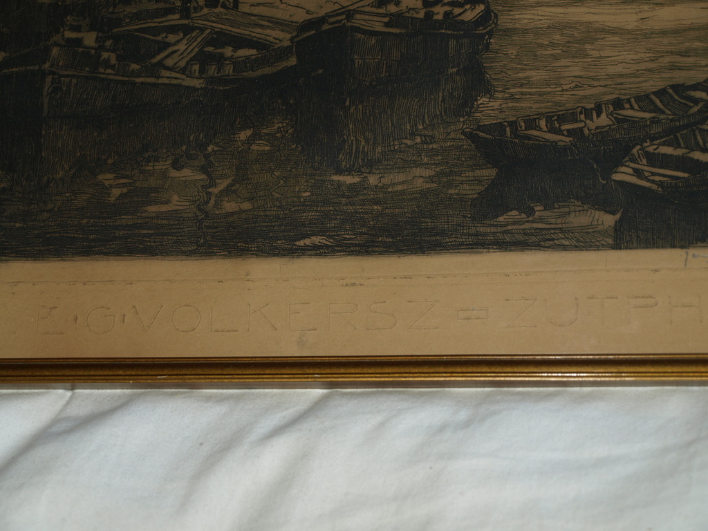 Jan Sirks (1885-1938) : Ets – Haven Rotterdam – Gesigneerd & ingelijst – ca 1930 kopen? Bied vanaf 50!