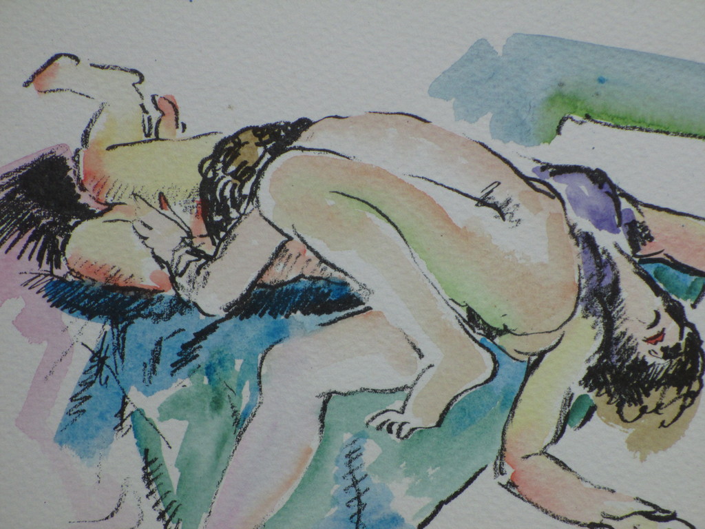 Freek van den Berg, Vriendinnen in hun liefdesspel, Handgekleurde litho kopen? Bied vanaf 45!