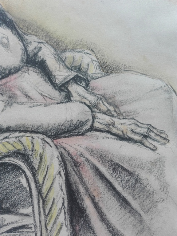 Gijsbert George Martens, Groninger Ploeg potloodtekening, oude zittende vrouw kopen? Bied vanaf 25!