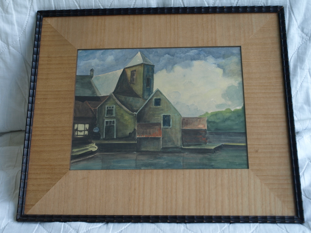 Onduidelijke signatuur : Gouache , Huizen aan water –ingelijst–1e helft 20e eeuw kopen? Bied vanaf 1!