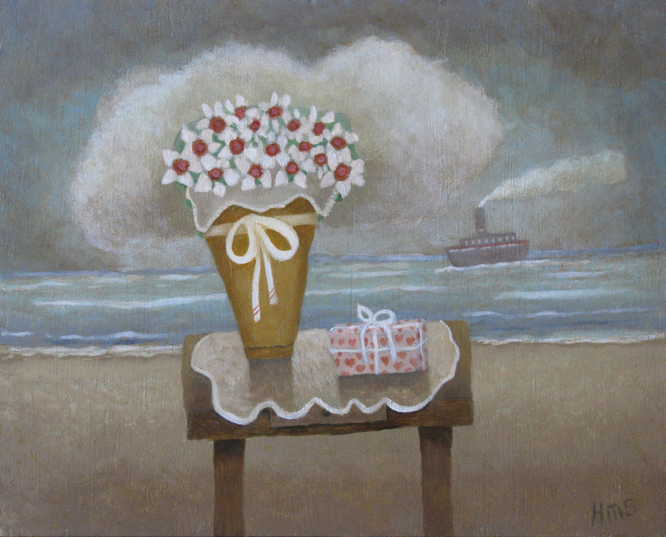 Schilder Hermanus, olieverf op paneel, '3e stilleven' verkocht voor € 125!