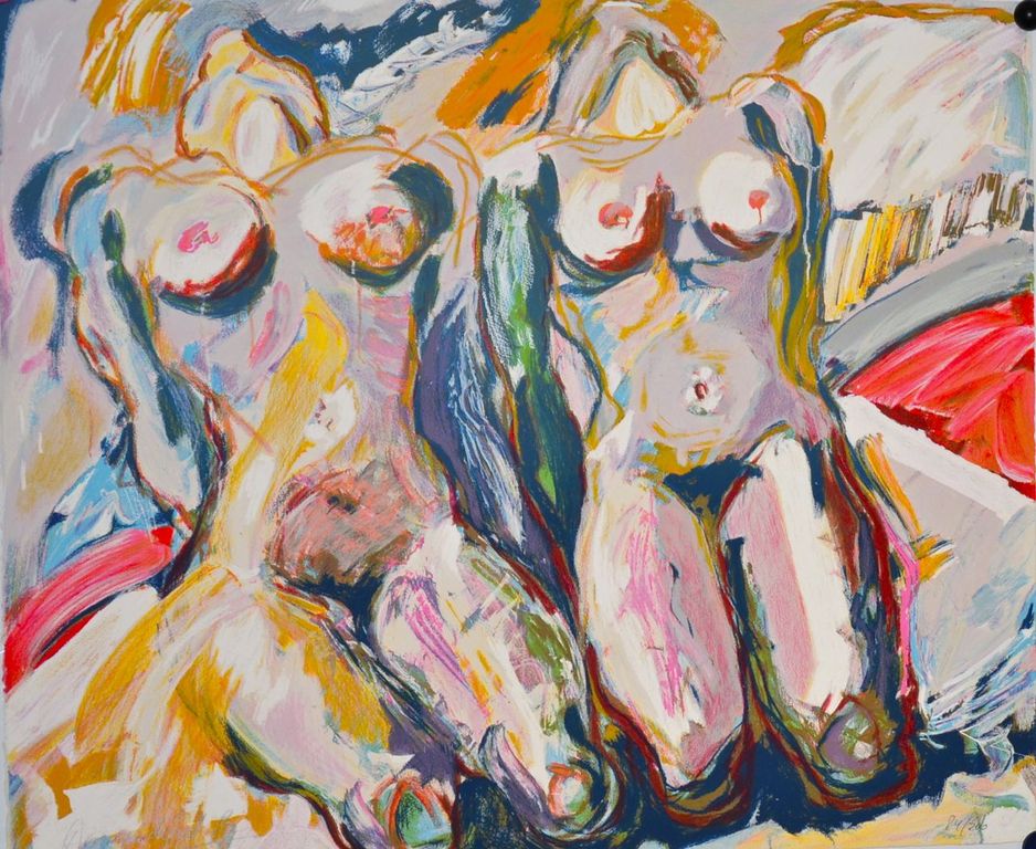 Annemarie de Groot: Litho. Twee naakte vrouwen kopen? Bied vanaf 35!