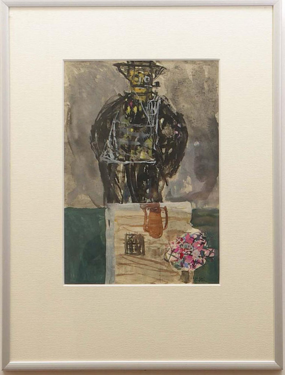 Kees Franse, Aquarel, Man met pijp met stilleven verkocht voor € 70!