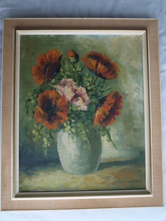 Herman Wijngaard : Olieverf op doek, Bloemstilleven met klaprozen – ca 1960 kopen? Bied vanaf 1!
