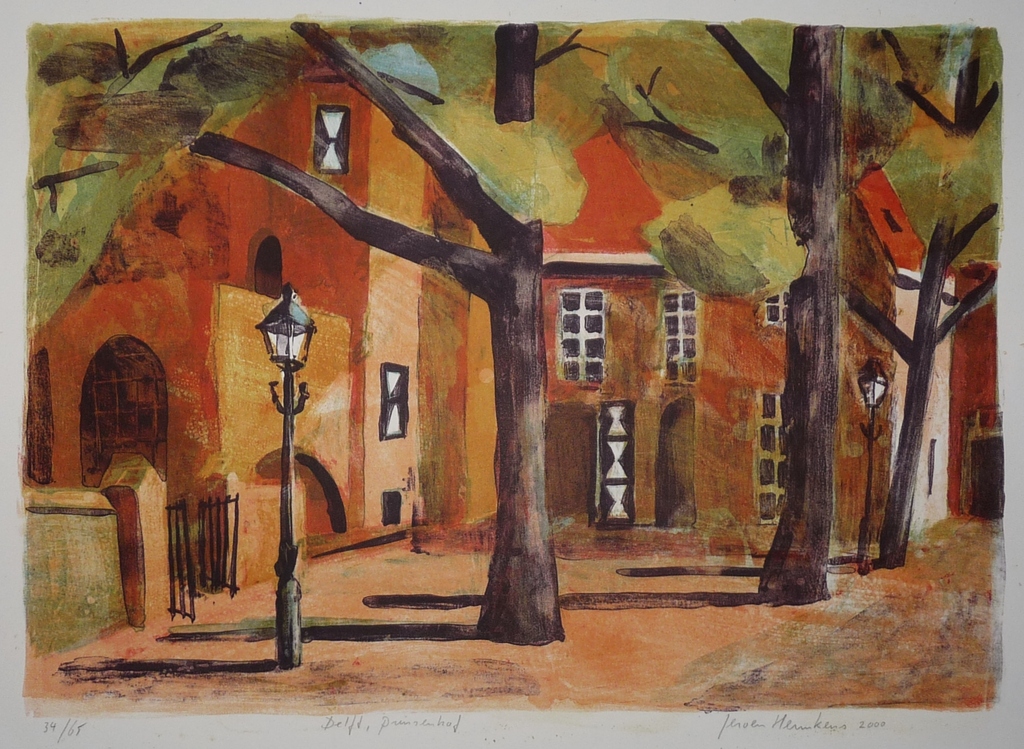 Jeroen Hermkens: Kleurenlitho, Delft Prinsenhof verkocht voor € 125!