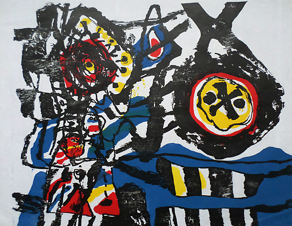 Jef Diederen - Kinderen tussen het blauw, houtsnede op japans papier verkocht voor € 90!