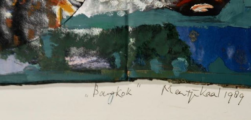 Lot met 4x olieverf en collage op karton van Meertje Kaal kopen? Bied vanaf 1!