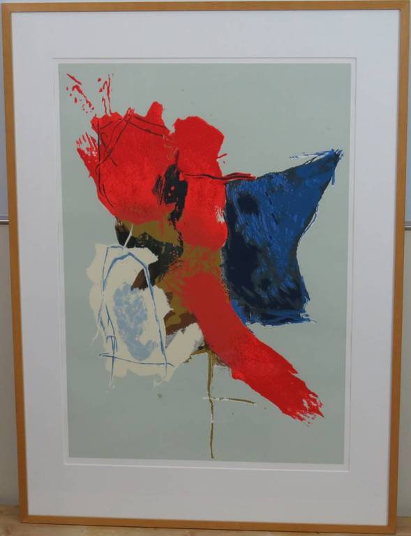 Arty Grimm: Zeefdruk, Compositie op blauw - Ingelijst (groot) kopen? Bied vanaf 70!
