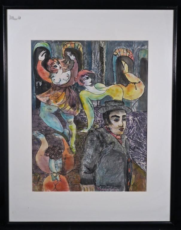 Franca Muller Jabusch: Gouache, Zonder titel - Ingelijst verkocht voor € 35!