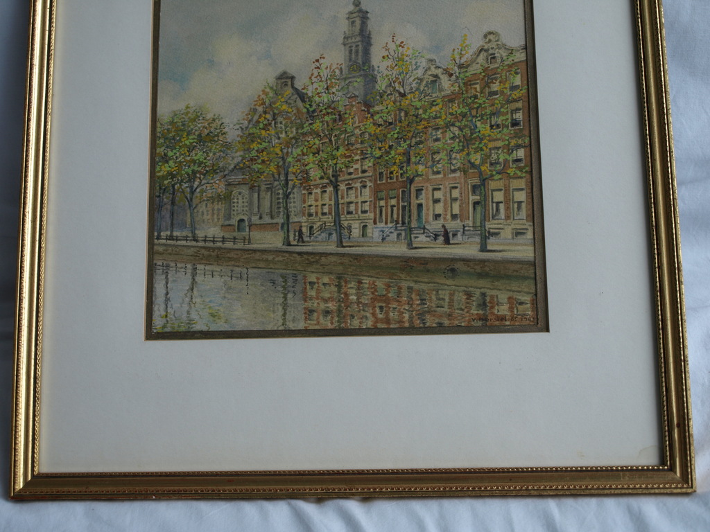 Onbekend, gesigneerd : Gouache/aquarel, Westertoren Amsterdam – ingelijst- 1943  kopen? Bied vanaf 1!
