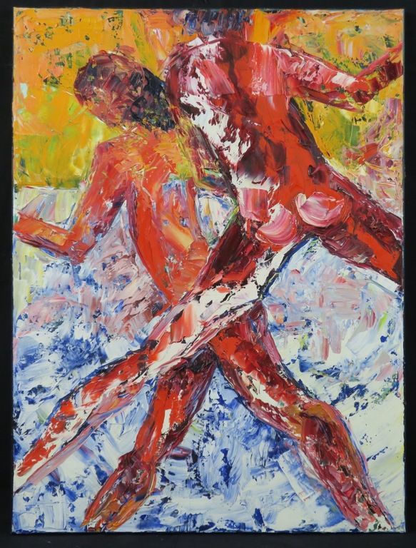 Franca Muller Jabusch: Olieverf op doek, Rood kleur van het hart verkocht voor € 80!