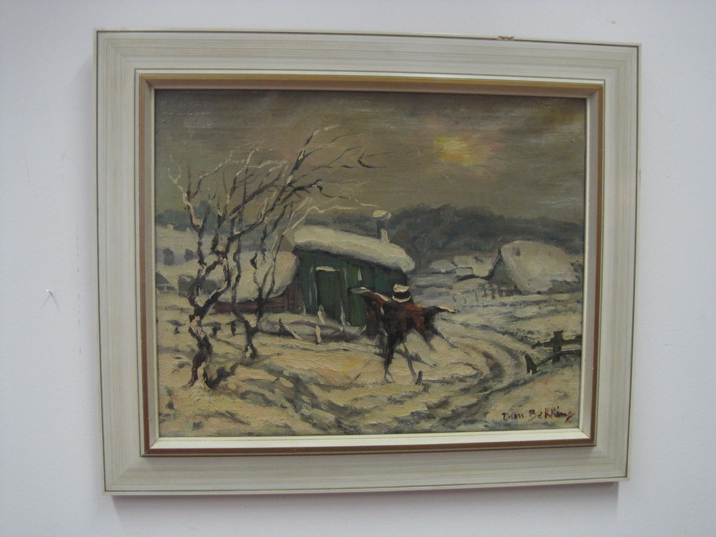 Daniel Bekking 1906-1973 expressionisme olieverf "winters landschap"  verkocht voor € 61!