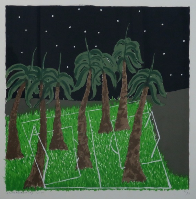 Rhani Mohabiersing: Zeefdruk, Zonder titel (palmen) - Ingelijst kopen? Bied vanaf 35!