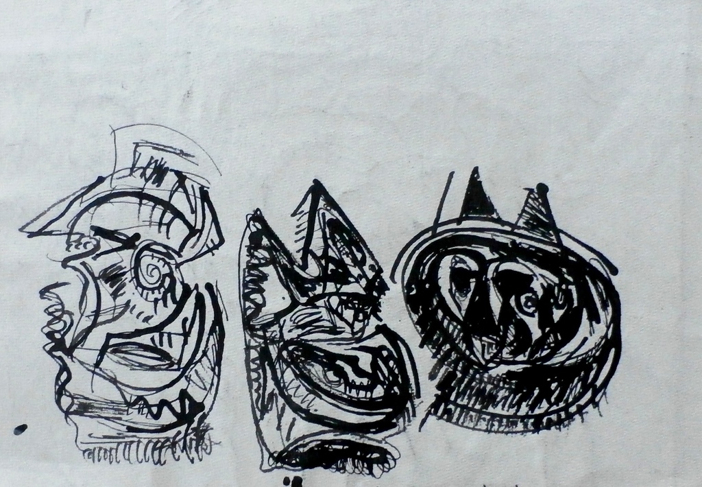 Theo Wolvecamp - inkttekening aan 2 zijden tekening - 1992 verkocht voor € 250!