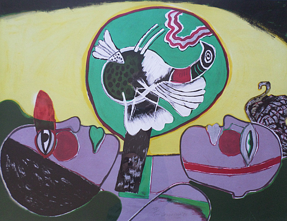 Corneille - Deux femmes et un oiseau, litho (professioneel ingelijst, groot) verkocht voor € 195!