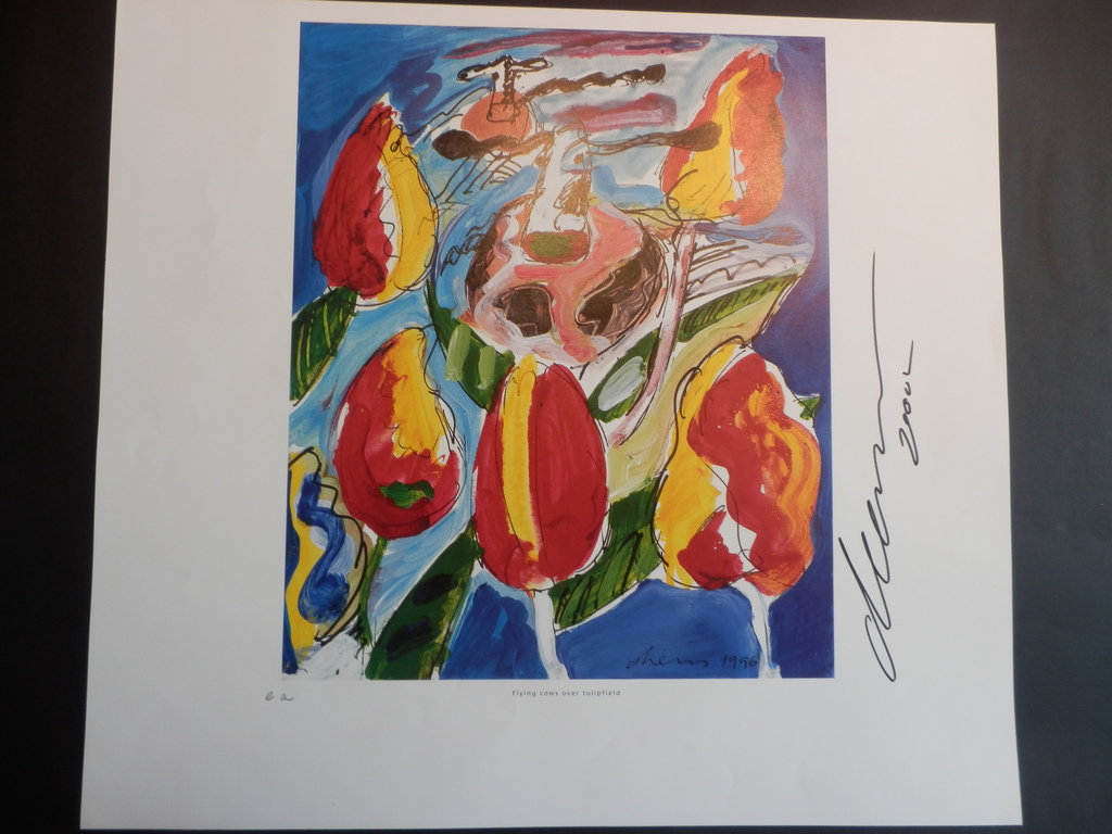 PETER DIEM Zeefdruk FLYING COWS OVER TULIPSFIELD kopen? Bied vanaf 1!