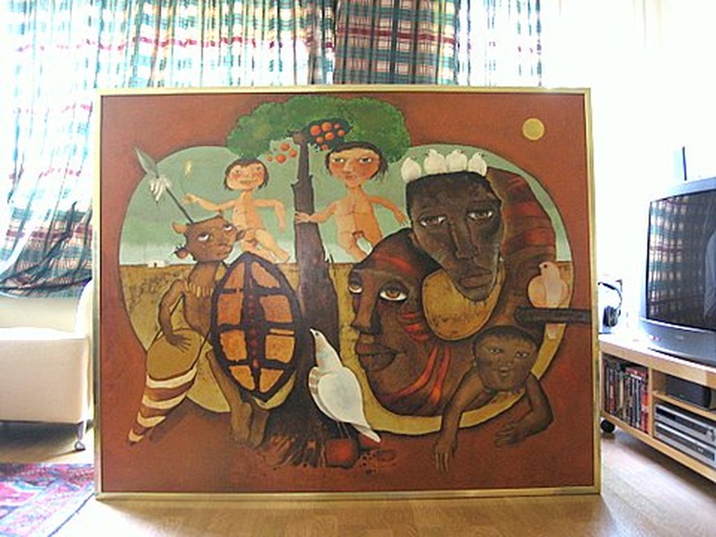 Machiel Hopman pseudoniem Nzama, olieverf op paneel in kleur, Apartheid Z-Afrik  kopen? Bied vanaf 800!