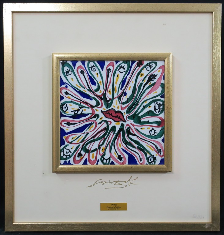 Aardewerk tegel met ontwerp van Salvador Dali, Le Baiser de Feu - Ingelijst kopen? Bied vanaf 100!