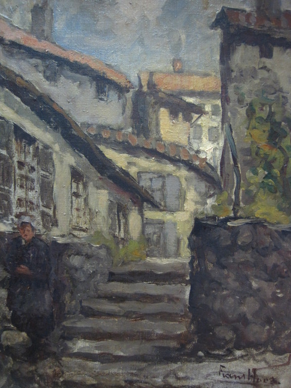 Frans Hoos 1884-1966 "Scheveningen met vrouw in klederdracht" olieverf 1920 kopen? Bied vanaf 1!