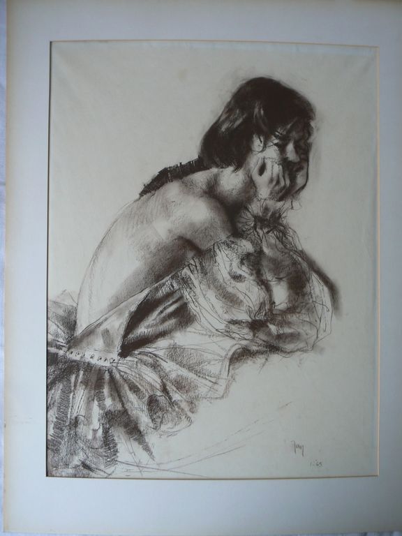 Vroeg portret van jonge vrouw in waskrijt 1965 - origineel werk kopen? Bied vanaf 890!