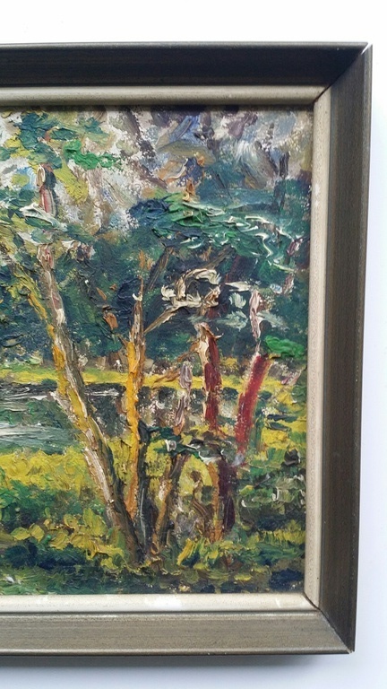 Onbekend, Olieverf op hout, Bosgezicht met ven kopen? Bied vanaf 5!