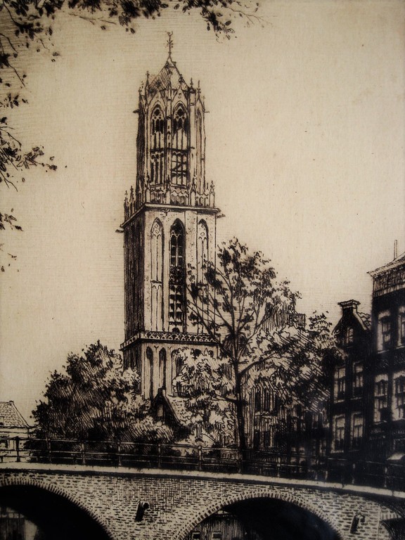 Mooie Ets "Utrecht en de Dom" van Nederlands grootste etser van stadsgezichten kopen? Bied vanaf 1!