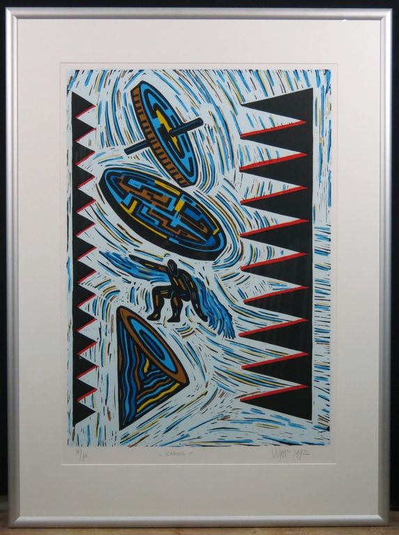 Hans Wap: Zeefdruk, Icarus -Ingelijst (groot) kopen? Bied vanaf 70!