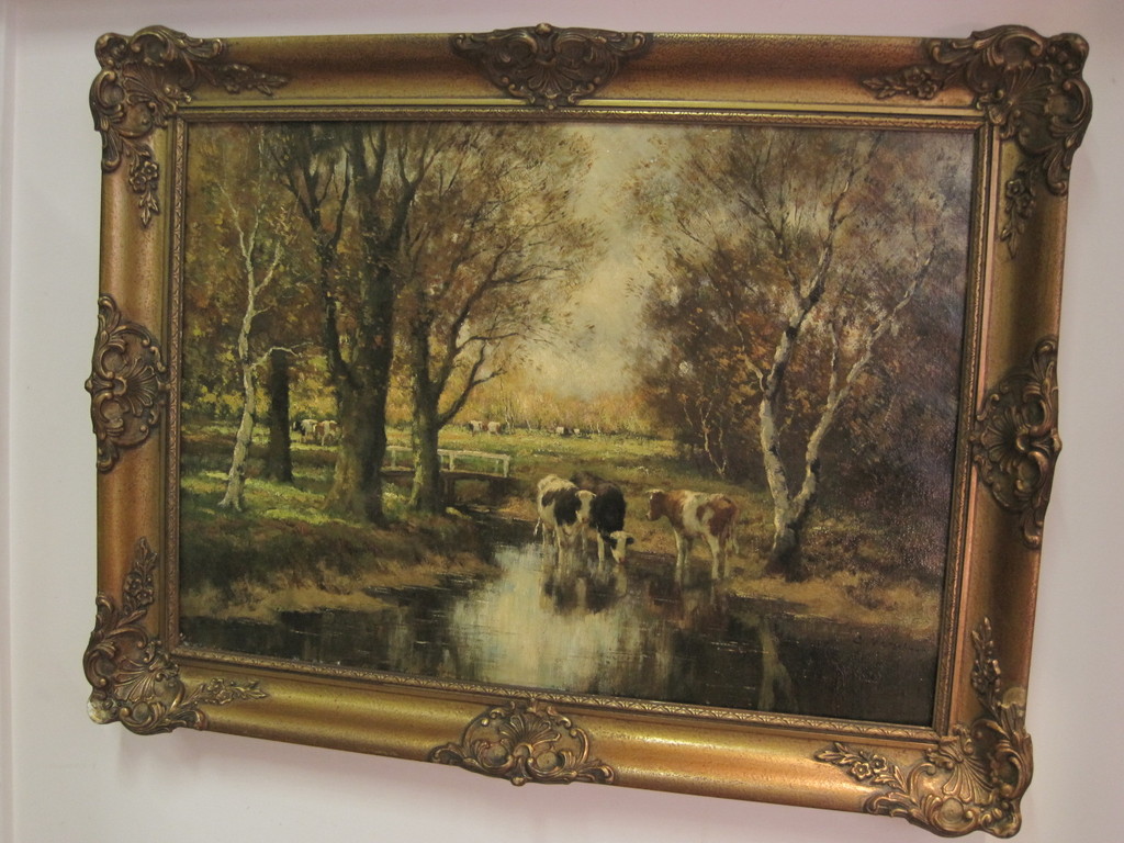 Cor Bouter 1888-1966 "drinkende koeien in zonnig landschap" ca. 1920 kopen? Bied vanaf 1!